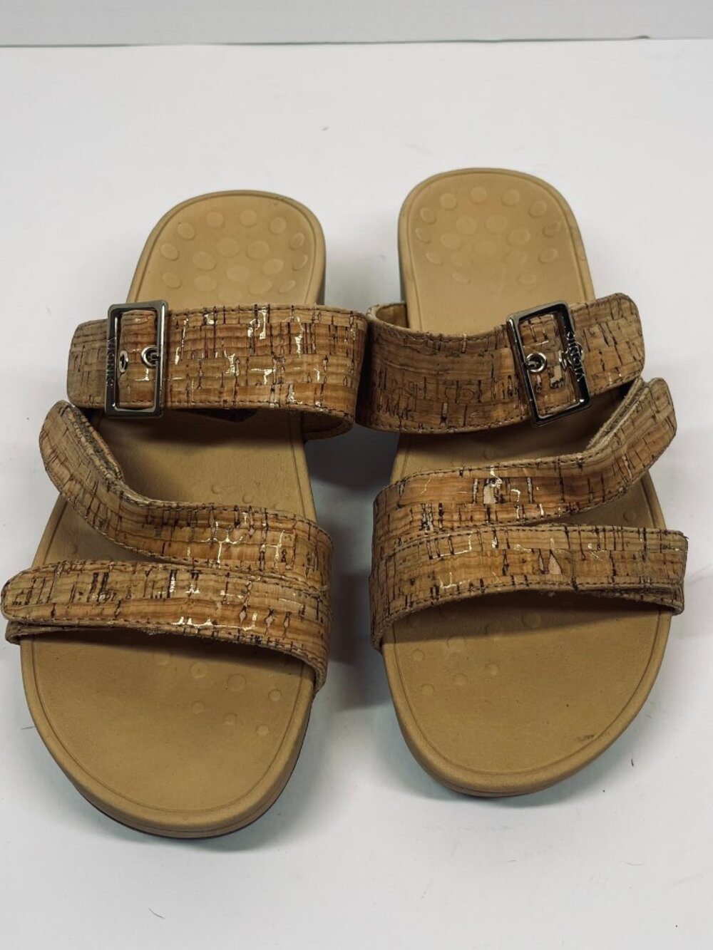 Vionic Tan Rio Cork Platform Wedge Strappy Sandal Orthotic Comfort Sz 9